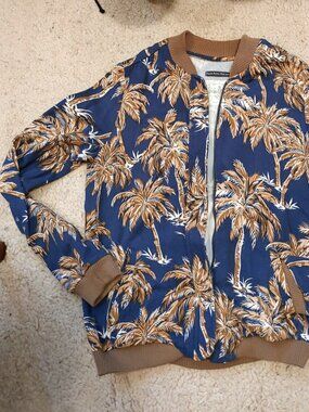 Chevignon Girl Back from the wave Summer Bomber Jacket Sz S Very Cute Palm Trees